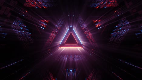 abstract seamless loop blue and pink neon sci-fi tunnel in triangle form