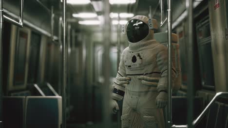 astronaut inside of the old non-modernized subway car in usa