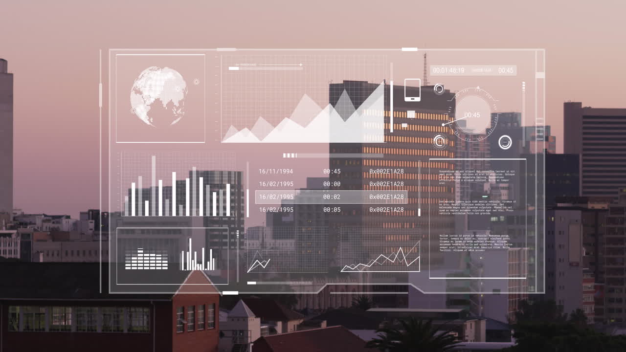 Animation of financial data processing over cityscape | Premium Stock ...