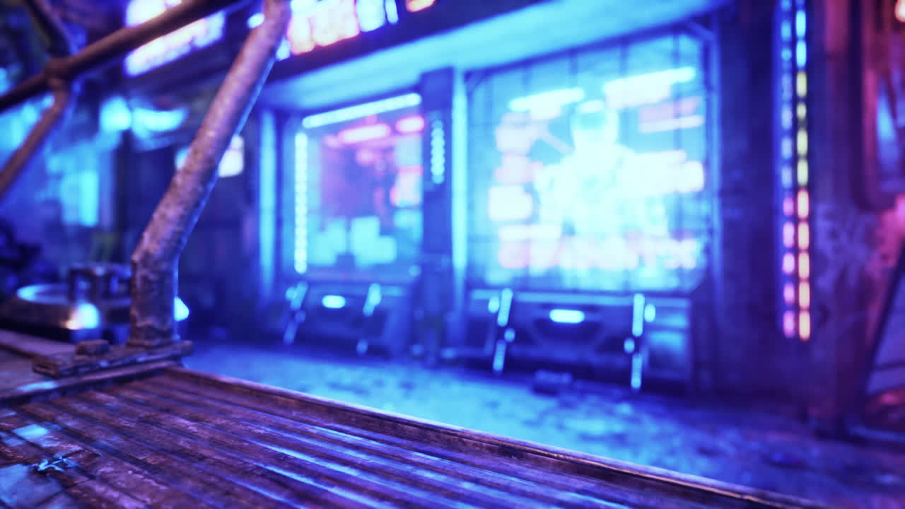 밤의 사이버 크 도시 풍경