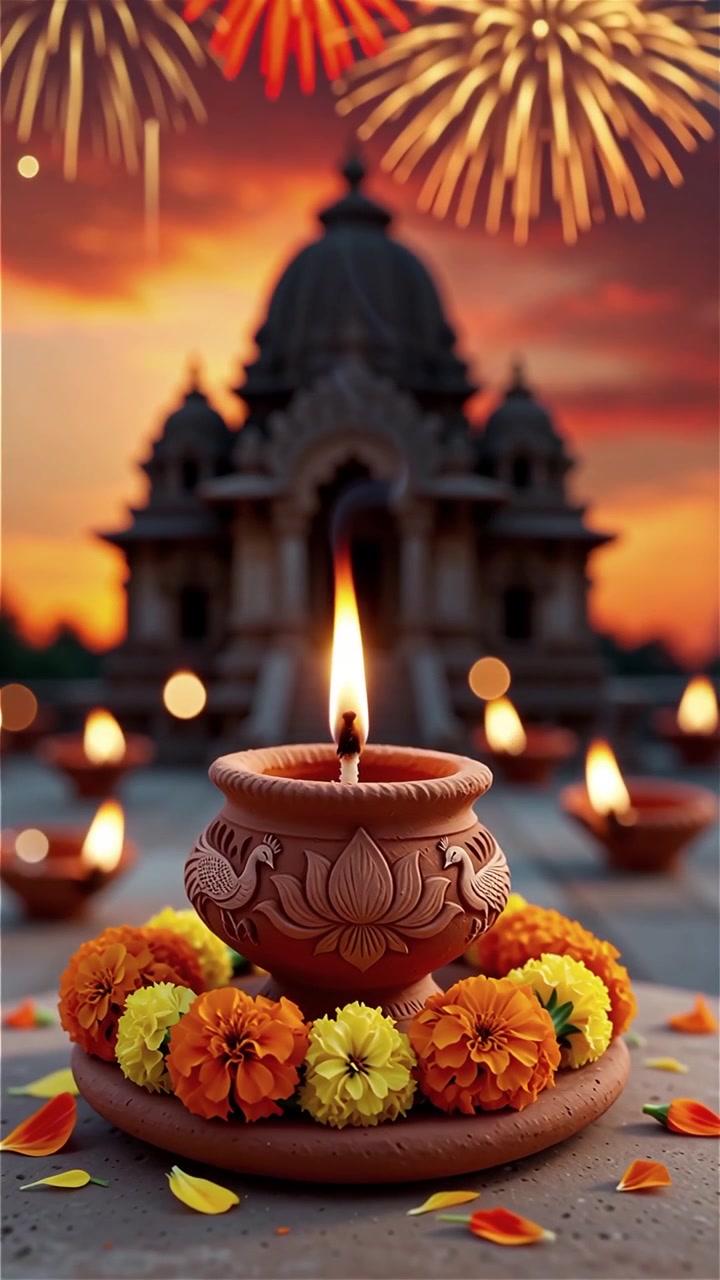 Diwali Festival Background with Lanterns and Traditional Diyas Decorations