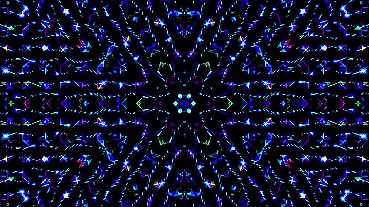 Krásný abstraktní kaleidoskop, který září, zářivé světlo, které reguluje jemné pohyby