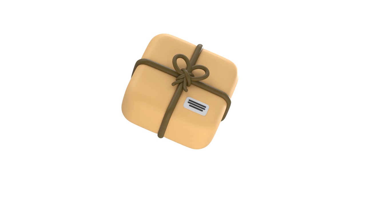 Scatola per pacchi renderizzata in 3D che ruota su sfondo bianco