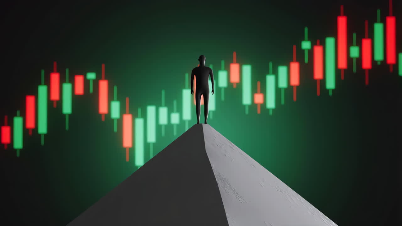 Homme au sommet dominant un graphique boursier financier