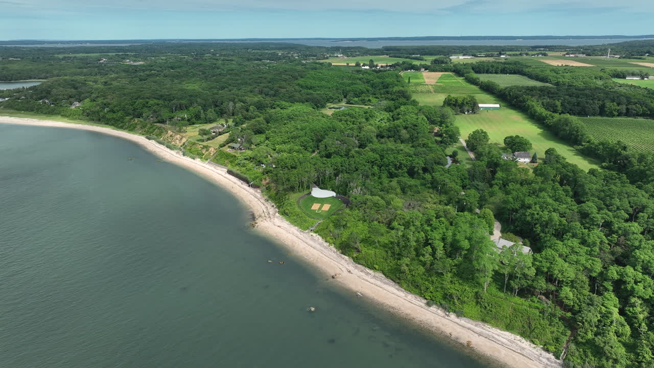 Aerial View Of Scenic Bay And Landscape In Peconic, New York - Drone Shot