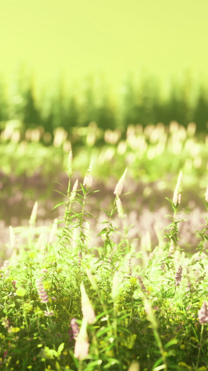 Vibrant wildflowers bloom in a sunny meadow filled with lush greenery