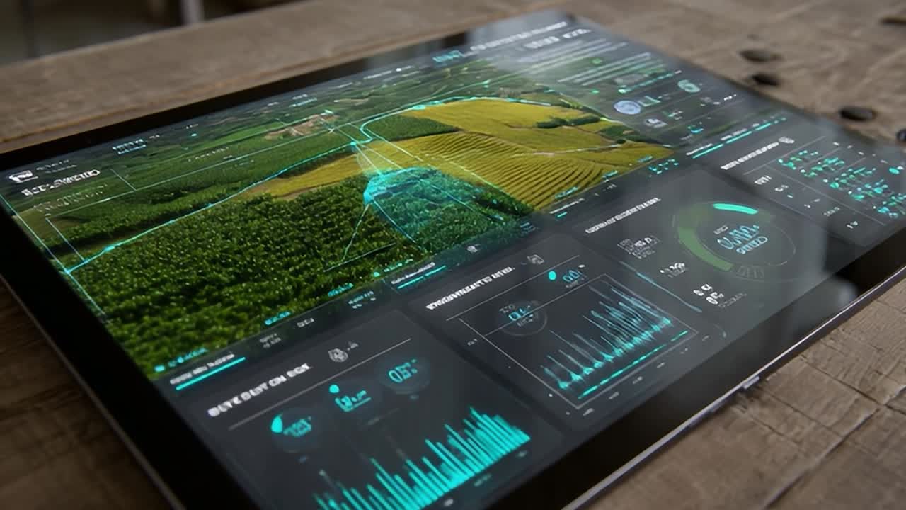Advanced agricultural monitoring system displayed on a tablet device