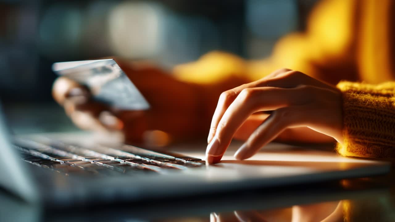 A person making an online payment with a credit card while using a laptop, demonstrating the convenience of modern digital transactions, enhancing the shopping experience through technology