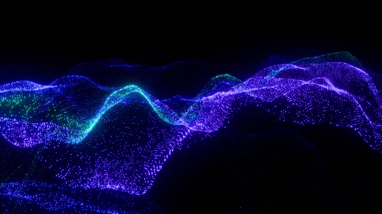 Abstract Glowing Blue and Green Digital Particle Wave Background