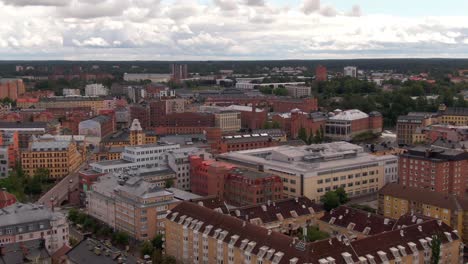 norrkoping city downtown in aerial view with vertigo effect