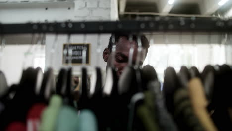 close up view of african american man in a store