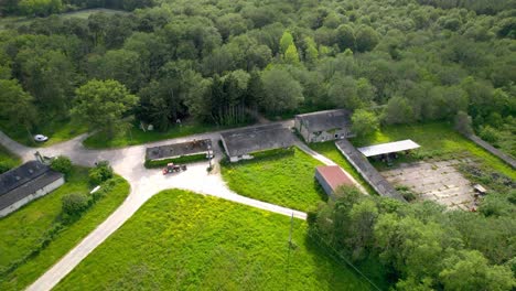 aerial view of farm and green fields in rural area of maine-et-loire in france