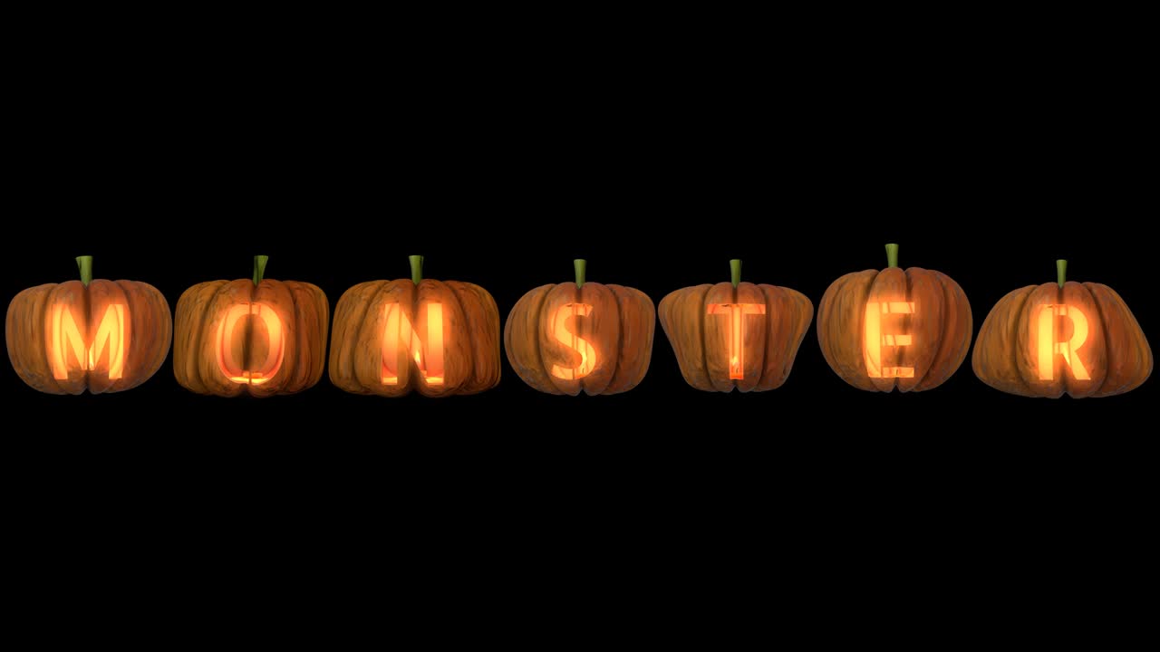 letras de calabaza talladas que forman el monstruo de texto