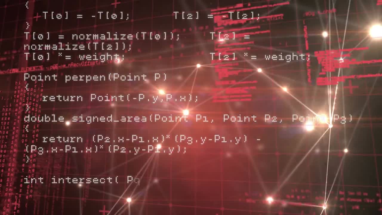 빛나는 점을 가진 연결 네트워크를 통해 데이터 처리의 애니메이션