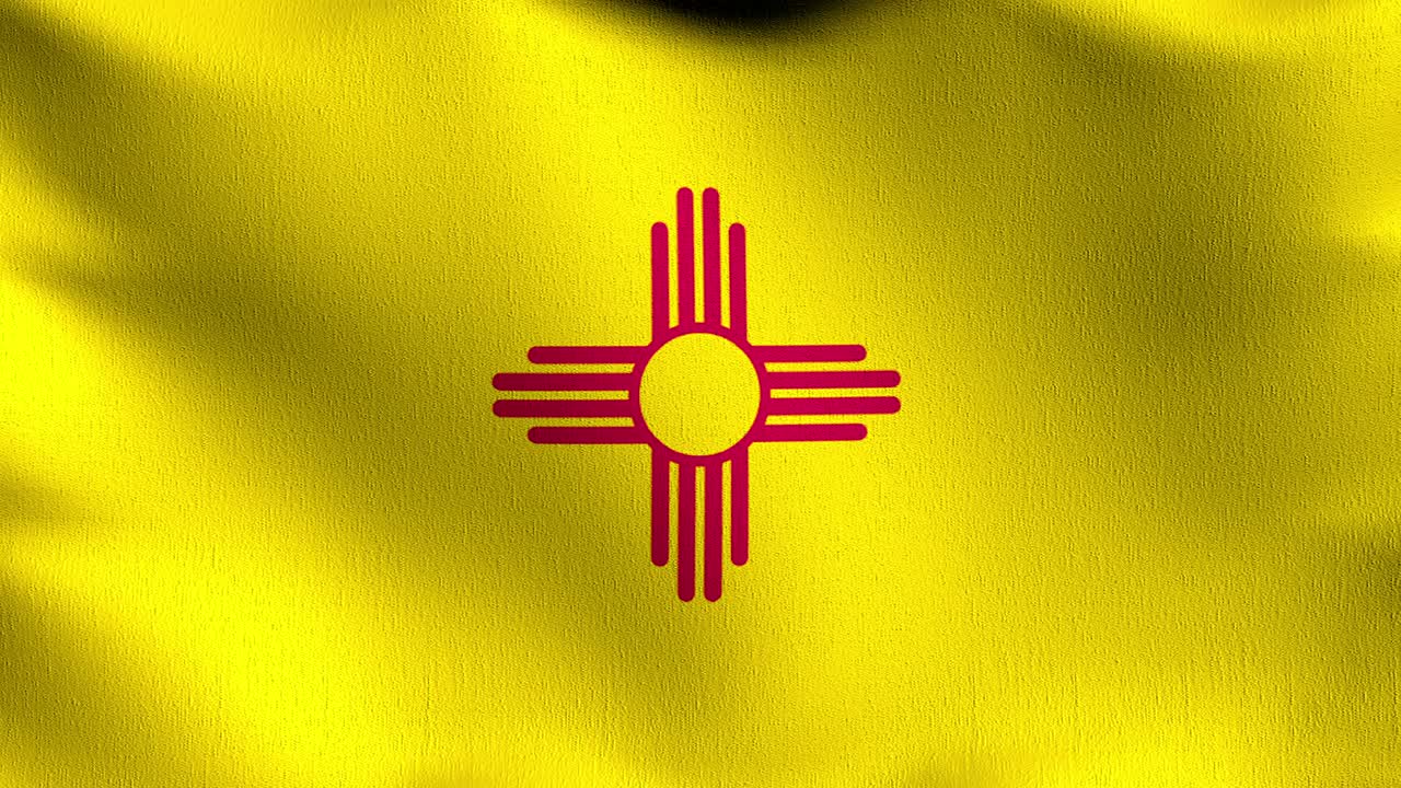 Seamless Loop 4K VDO. New Mexico state flag in The United States of America, USA, blowing in the wind isolated. Official patriotic abstract design. 3D rendering illustration of waving sign symbol.