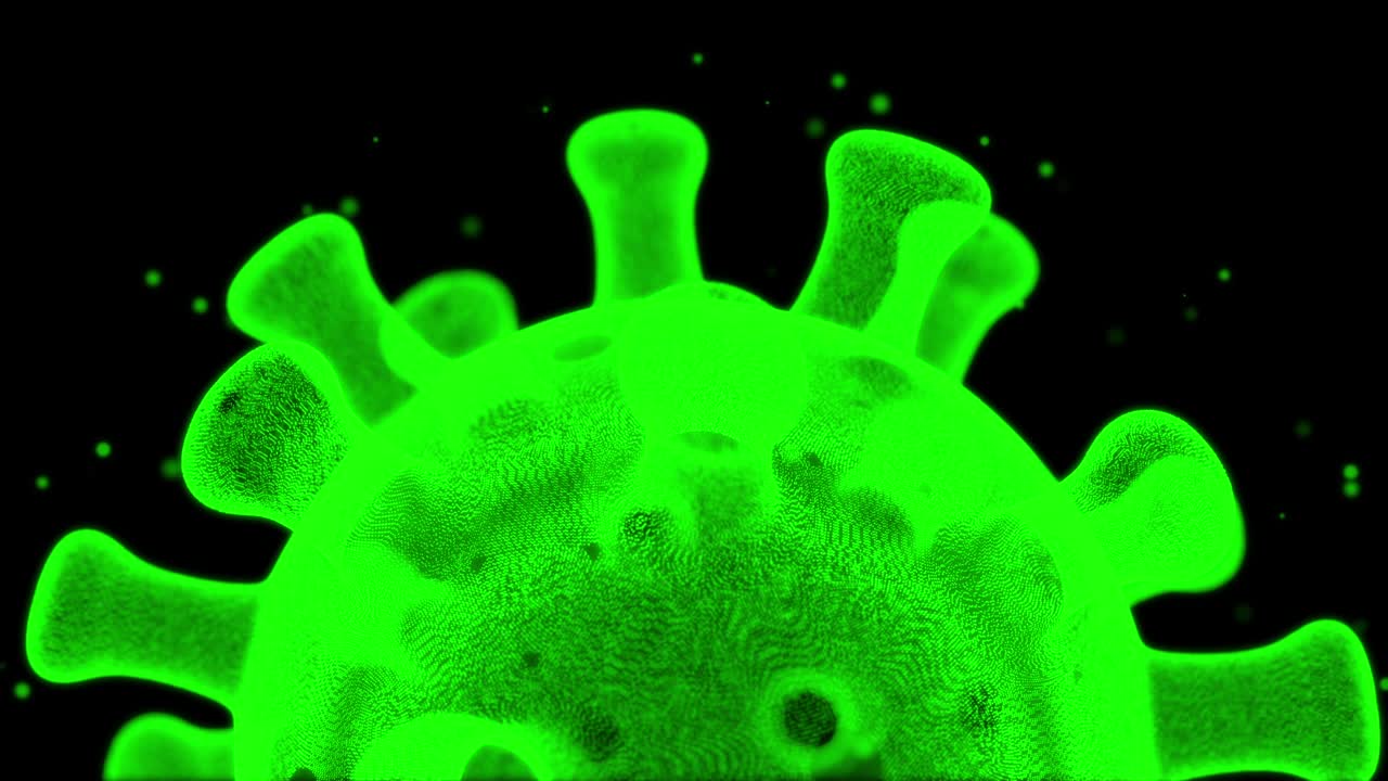 Digital display of Coronavirus (COVID-19). Medical hologram technology on screen digital. Motion graphic simulator digital of virus.