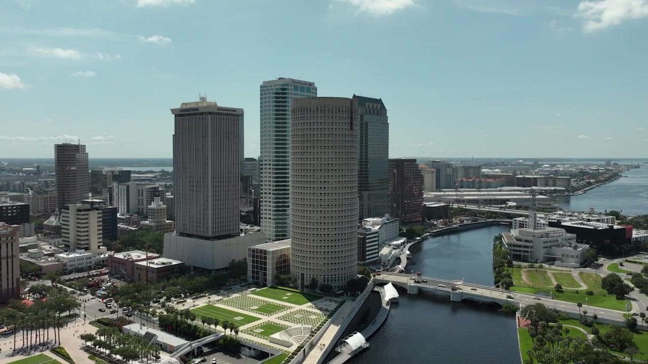 Drone Flight Hyperlapse of downtown tampa florida during the day