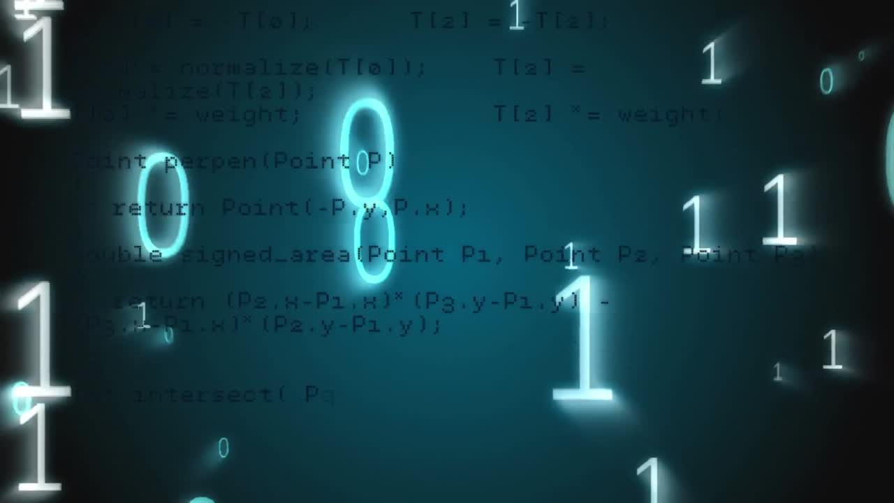 바이너리 코딩 컴퓨팅을 통한 데이터 처리 애니메이션