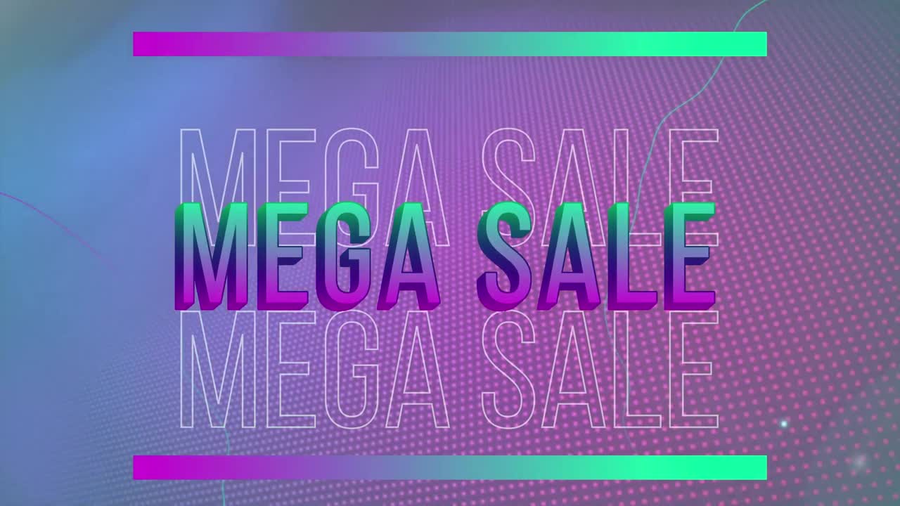 Animation of mega sale text with lines over illuminated background