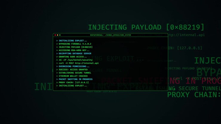Hacker Terminal Interface Executing Cyber Attack Code