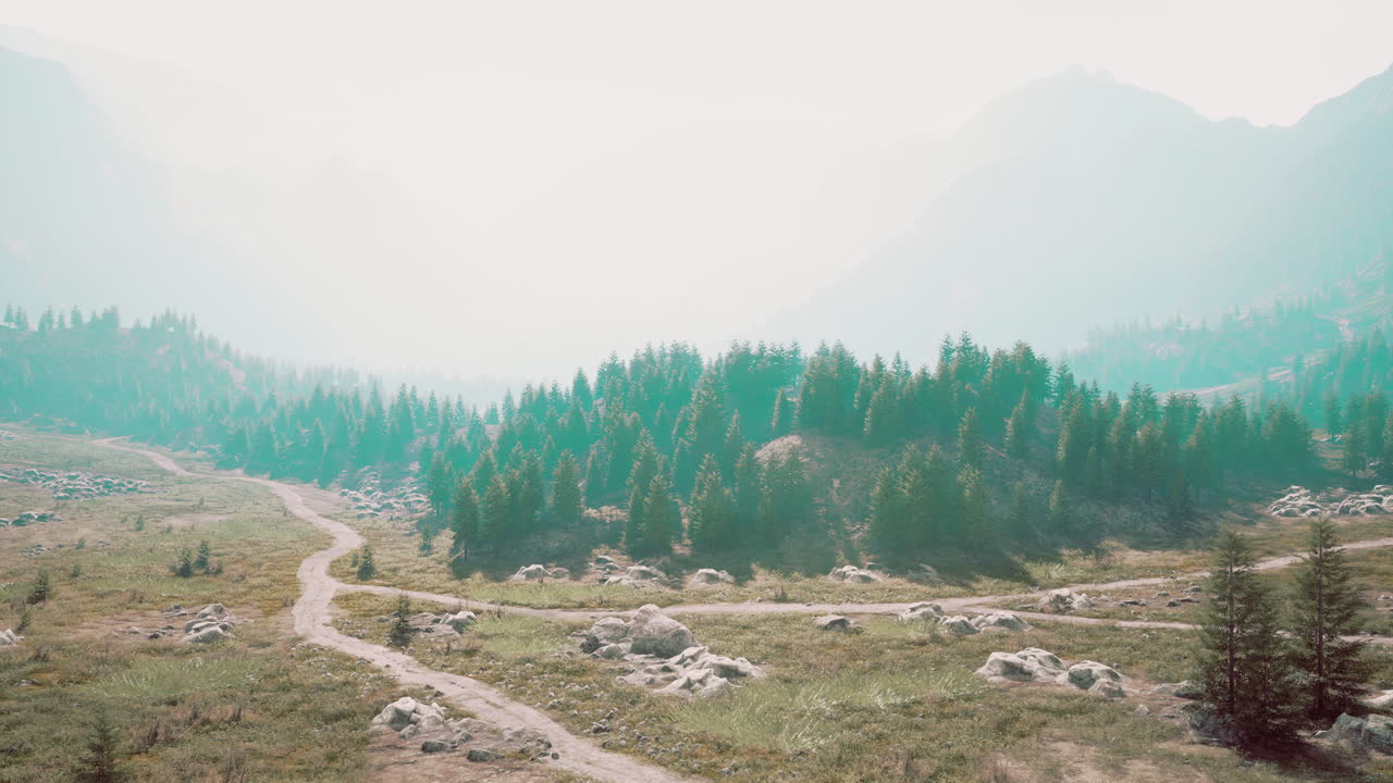 Free stock video - Cross road on hillside meadow in mountains