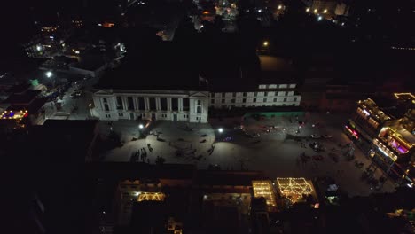 aerial view of a city square at night