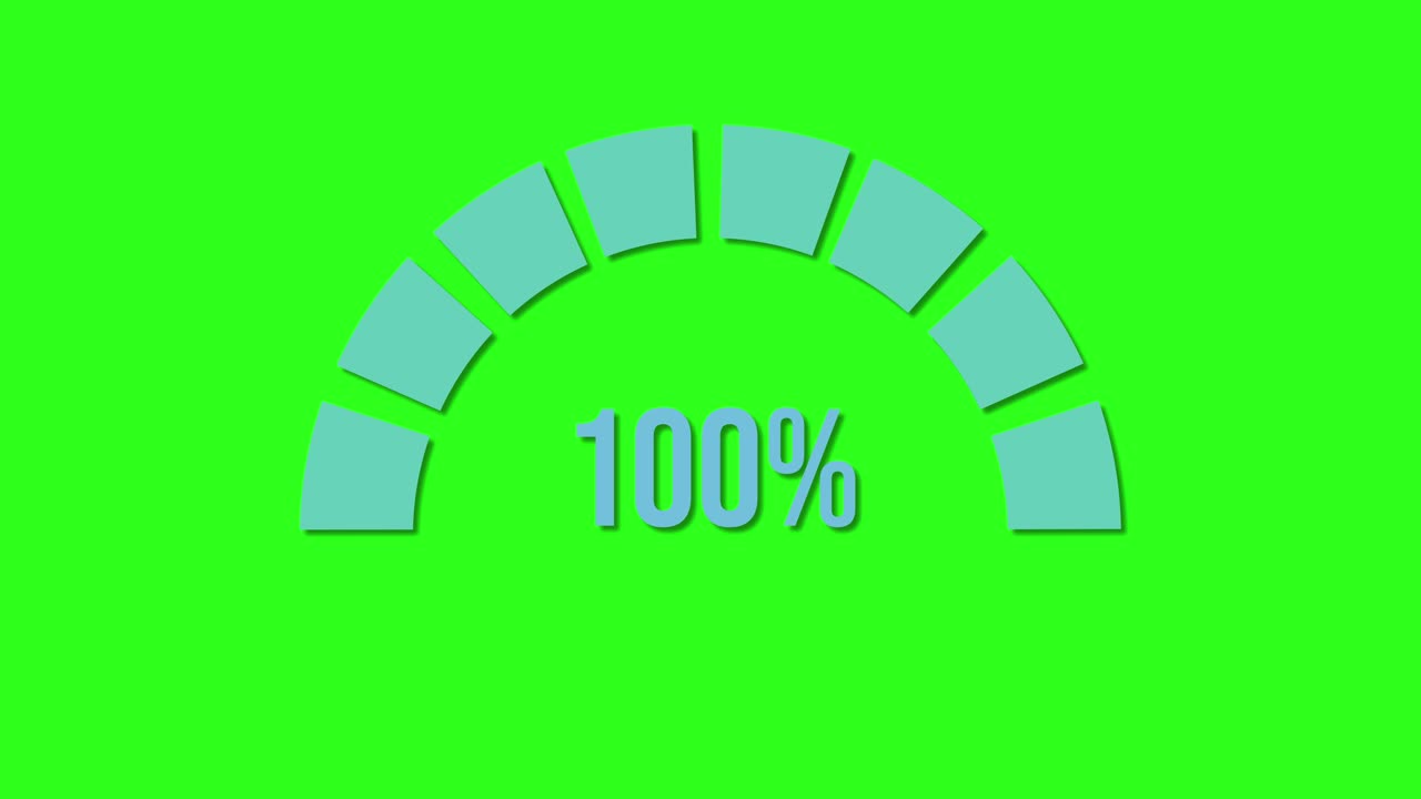 Circular percentage bar animation progresses smoothly from 16% to 100% over 8 seconds on a vibrant green background