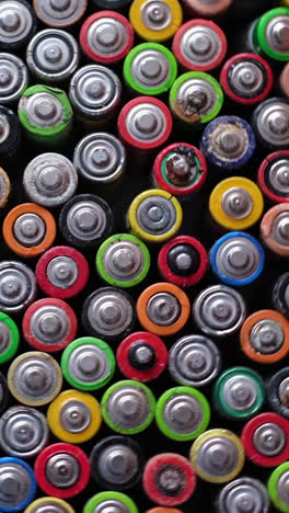 close up of used multicolored batterieshazardous garbage concept alkaline battery with corrosion and rust used hazardous garbage concept