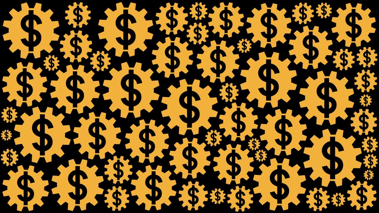 Hintergrund mit sich drehenden Zahnrädern und Dollarzeichen