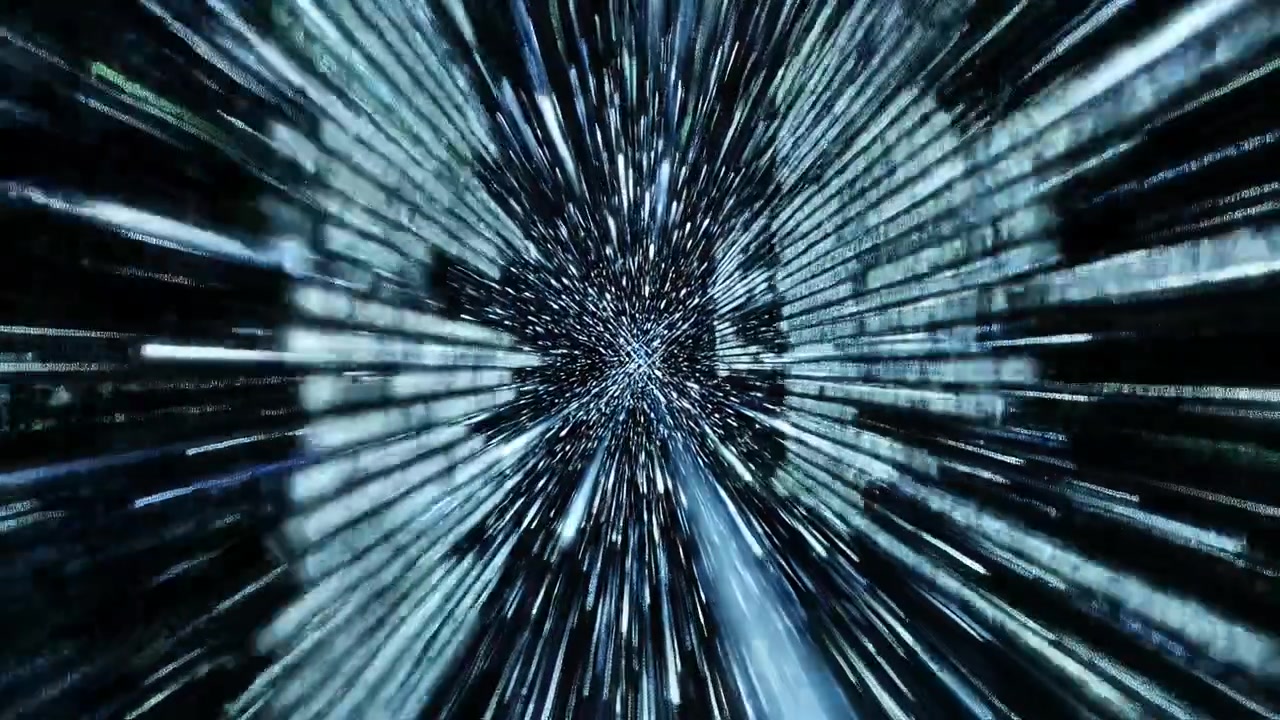 Abstract Digital Data Stream Tunnel with Glowing Light Streaks