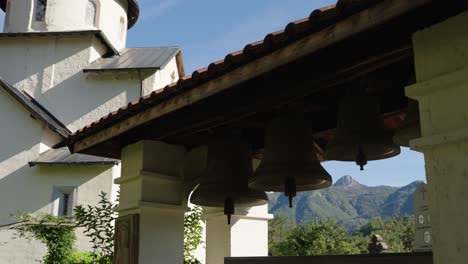 bells at moraca monastery, serbian orthodox monastery in kolasin, montenegro. - wide shot