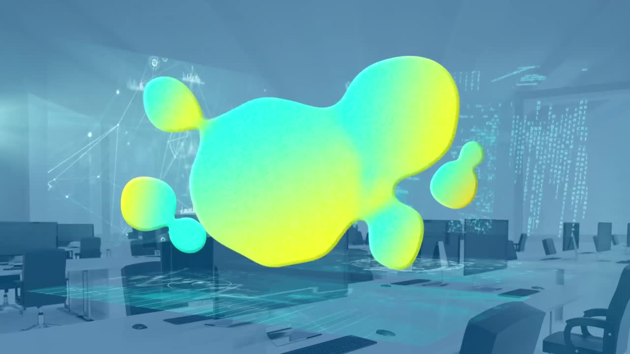 빈 사무실에서 블롭의 애니메이션과 데이터 처리