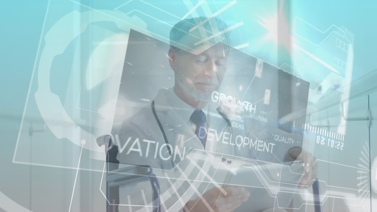 백인 남성 의사에 대한 데이터 처리 애니메이션