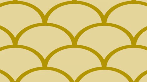 Animation-of-gold-pattern-of-semi-circles-scrolling-seamlessly-on-beige-background