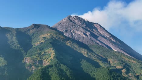 aerial view of mount merapi active volcano emitting volcanic smog