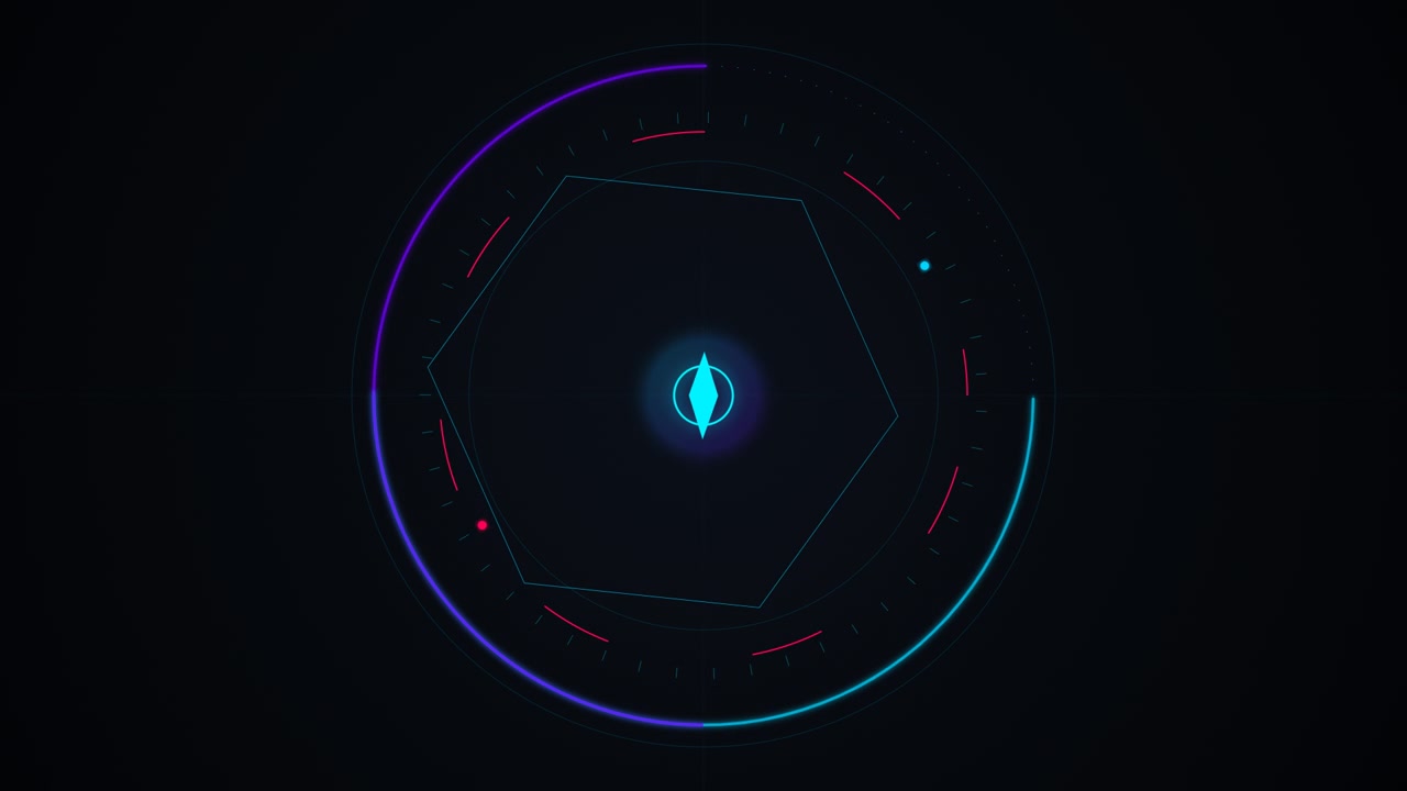 Abstract Digital HUD Interface with Rotating Geometric Elements