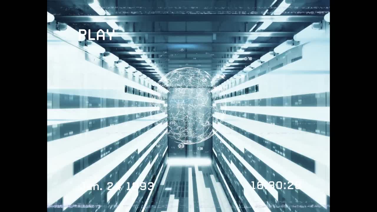 서버를 통해 이동하는 지구와 선의 빈티지 비디오의 애니메이션