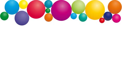 bolas de colores animadas que vuelan hacia arriba y se detienen en el borde superior, en fondo blanco con espacio de copia