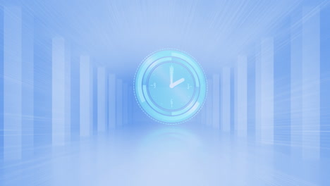 animation of clock moving fast on blue digital background