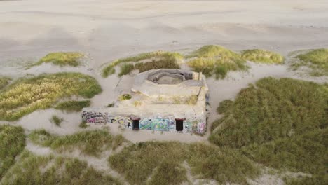 coastal battery klitmoller, thisted, denmark - a wide-ranging perspective of a coastal bunker - drone orbit