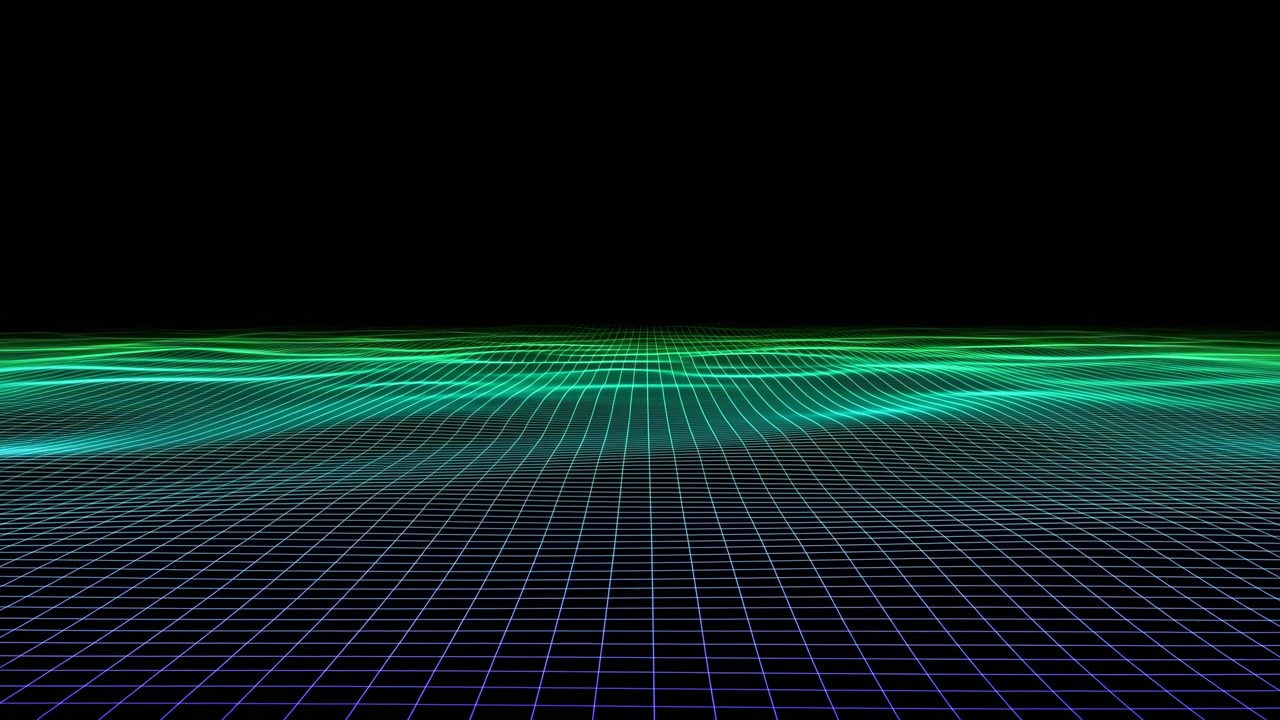 Retrowave Grid Horizon With Neon Sweep Wireframe Floor Green Waveform Skyline S Synth Aesthetic Futuristic