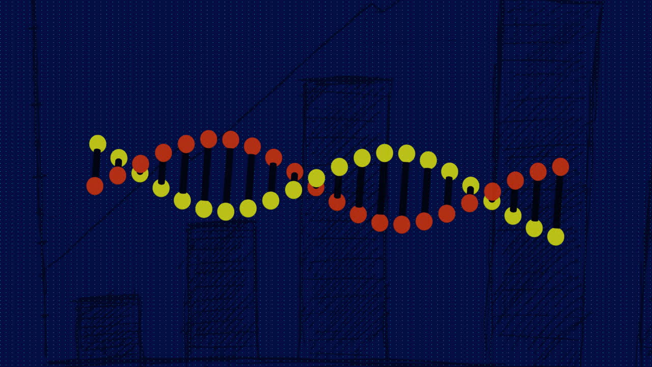 Animation of dna strand over diagram on blue background