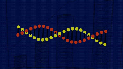 Animation-Eines-DNA-Strangs-über-Einem-Diagramm-Auf-Blauem-Hintergrund