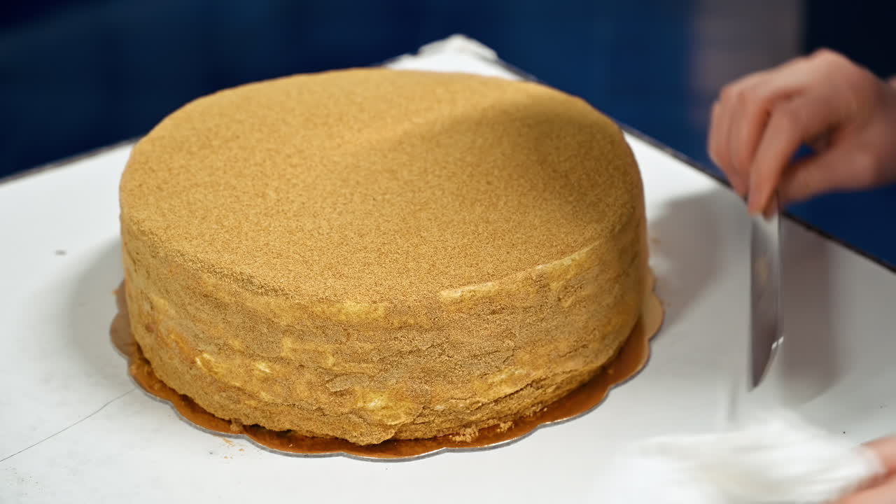 Cook making a cake coating