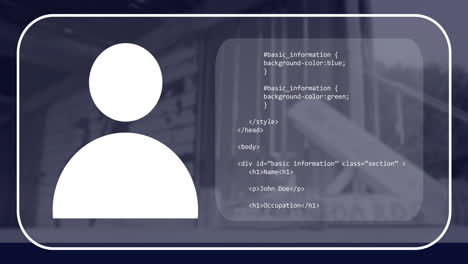 animación del icono de la persona y procesamiento de datos financieros en la oficina