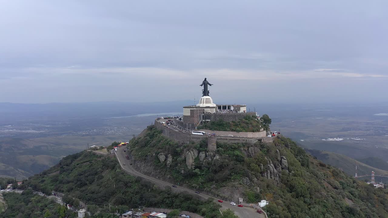 Aerial:  Cristo Redeemer, Guanajuato, Mexico, drone view