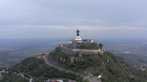 aerial:  cristo redeemer, guanajuato, mexico, drone view