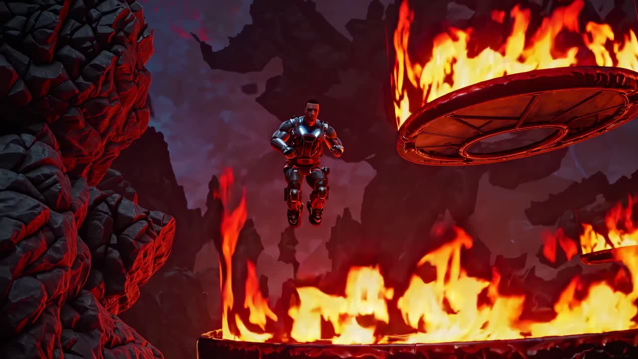 piloto de traje espacial en un entorno alienígena ardiente