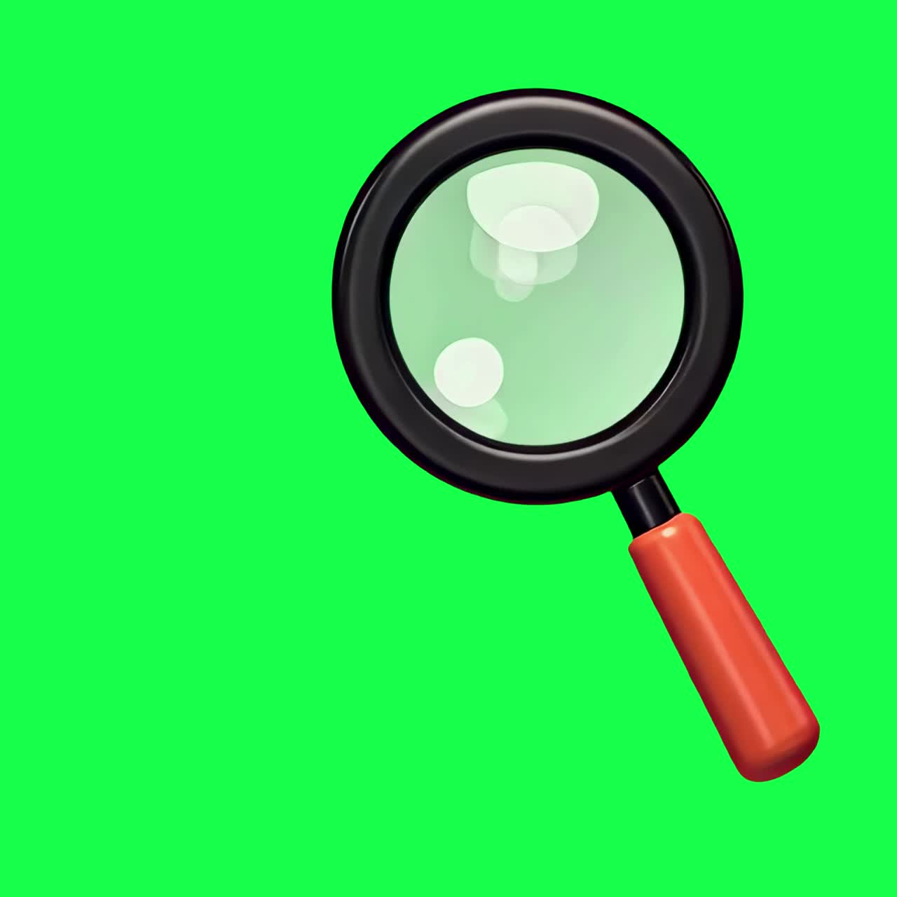 Magnifying glass with red handle animation, transparent 4K video, green screen