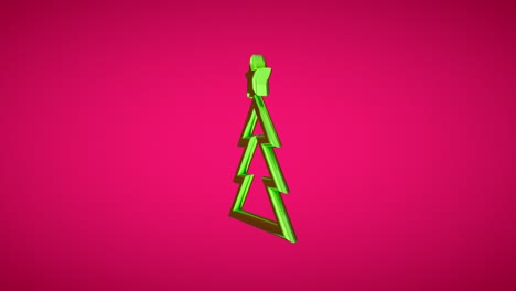 el símbolo del año nuevo y la navidad en un fondo rosa. árbol de navidad verde brillante con estrella de metal. animación 3d de rotación. bucle sin costuras, animación 4k